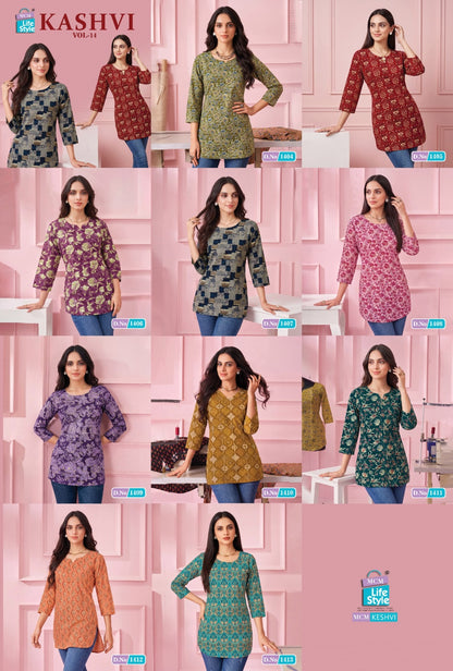 Kashvi Vol 14 Mcm Lifestyle Cotton Short Kurtis Wholesaler