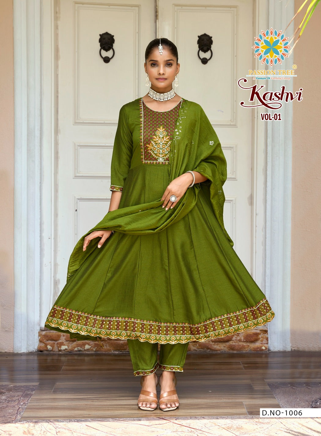 Kashvi Vol 1 Passion Tree Vichitra Silk Readymade Anarkali Suits Wholesaler Gujarat