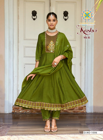 Kashvi Vol 1 Passion Tree Vichitra Silk Readymade Anarkali Suits Wholesaler Gujarat