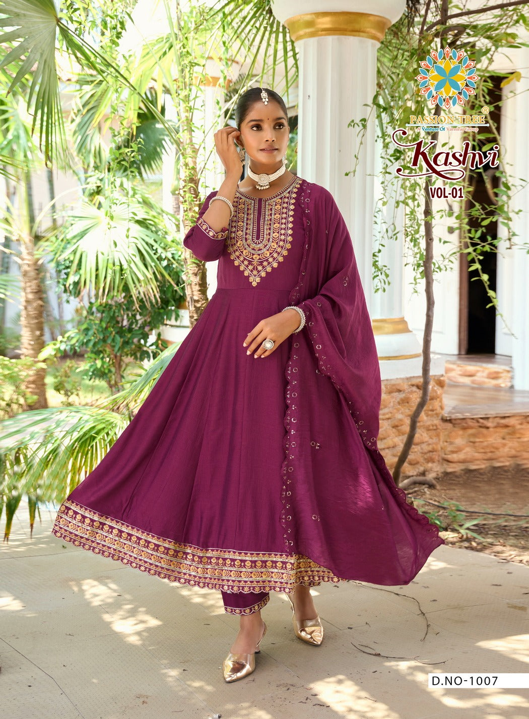 Kashvi Vol 1 Passion Tree Vichitra Silk Readymade Anarkali Suits Wholesaler Gujarat