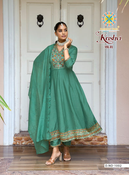 Kashvi Vol 1 Passion Tree Vichitra Silk Readymade Anarkali Suits Wholesaler Gujarat