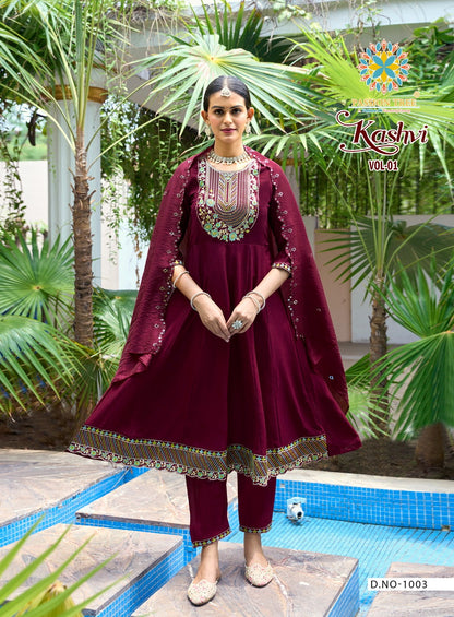 Kashvi Vol 1 Passion Tree Vichitra Silk Readymade Anarkali Suits Wholesaler Gujarat