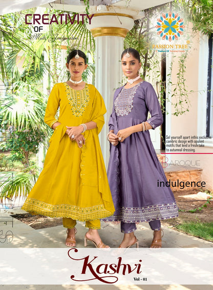 Kashvi Vol 1 Passion Tree Vichitra Silk Readymade Anarkali Suits Wholesaler Gujarat