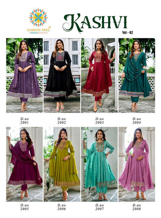 Kashvi Vol 2 Passion Tree Vichitra Silk Readymade Anarkali Suits Wholesale Rate