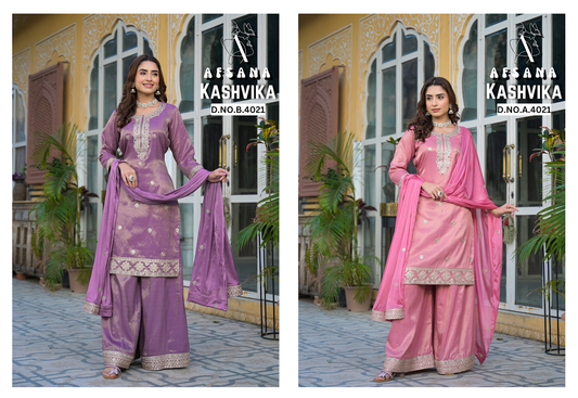 Kashvika Afsana Shimmer Readymade Plazzo Style Suits Supplier India