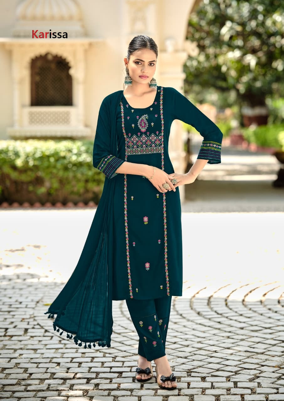 Kasida Vol 3 Karissa Liva Rayon Readymade Pant Style Suits Wholesaler Ahmedabad
