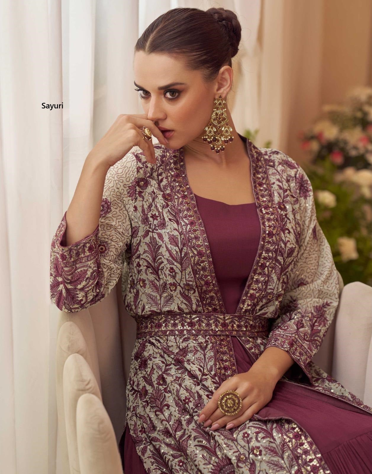 Kasmira With Jacket Sayuri Chinon Silk One Piece Gown Wholesaler