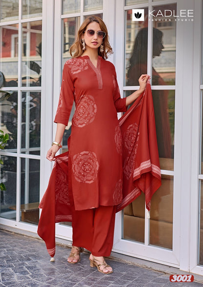 Kasturam Kadlee Rayon Readymade Pant Style Suits Wholesaler Ahmedabad