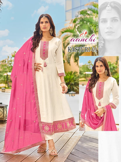 Kasturi Aanchi Roman Silk Readymade Anarkali Suits Manufacturer Ahmedabad