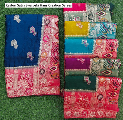Kasturi Satin Swaroski Hans Creation Sarees Wholesaler India