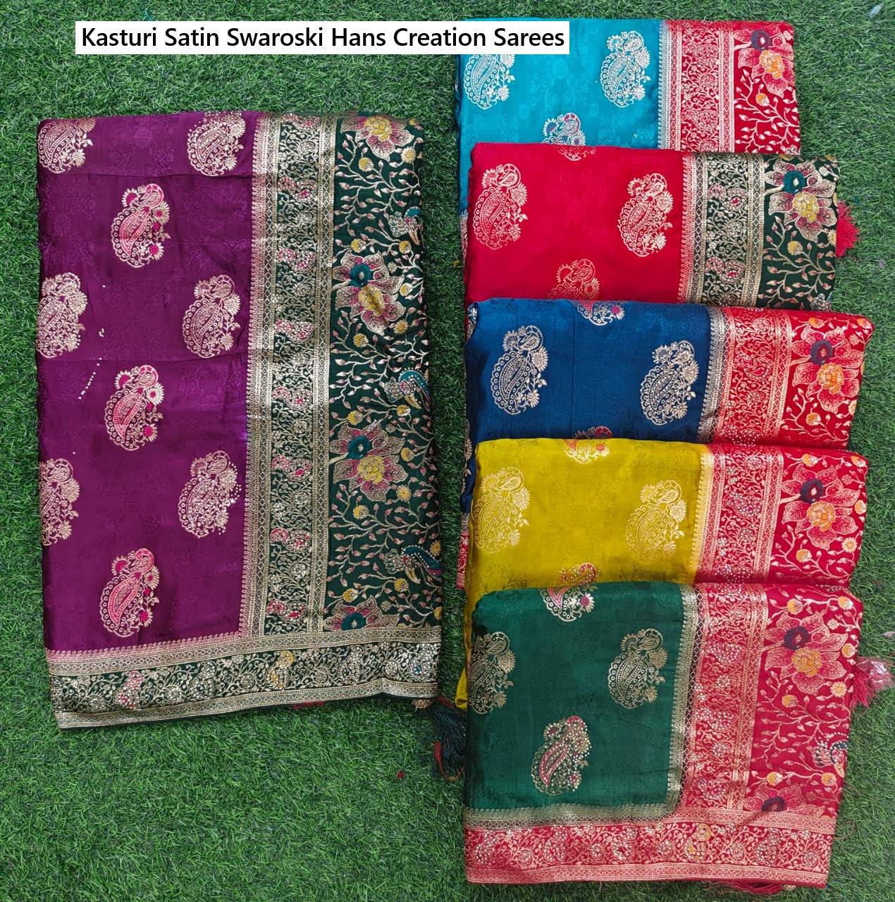 Kasturi Satin Swaroski Hans Creation Sarees Wholesaler India