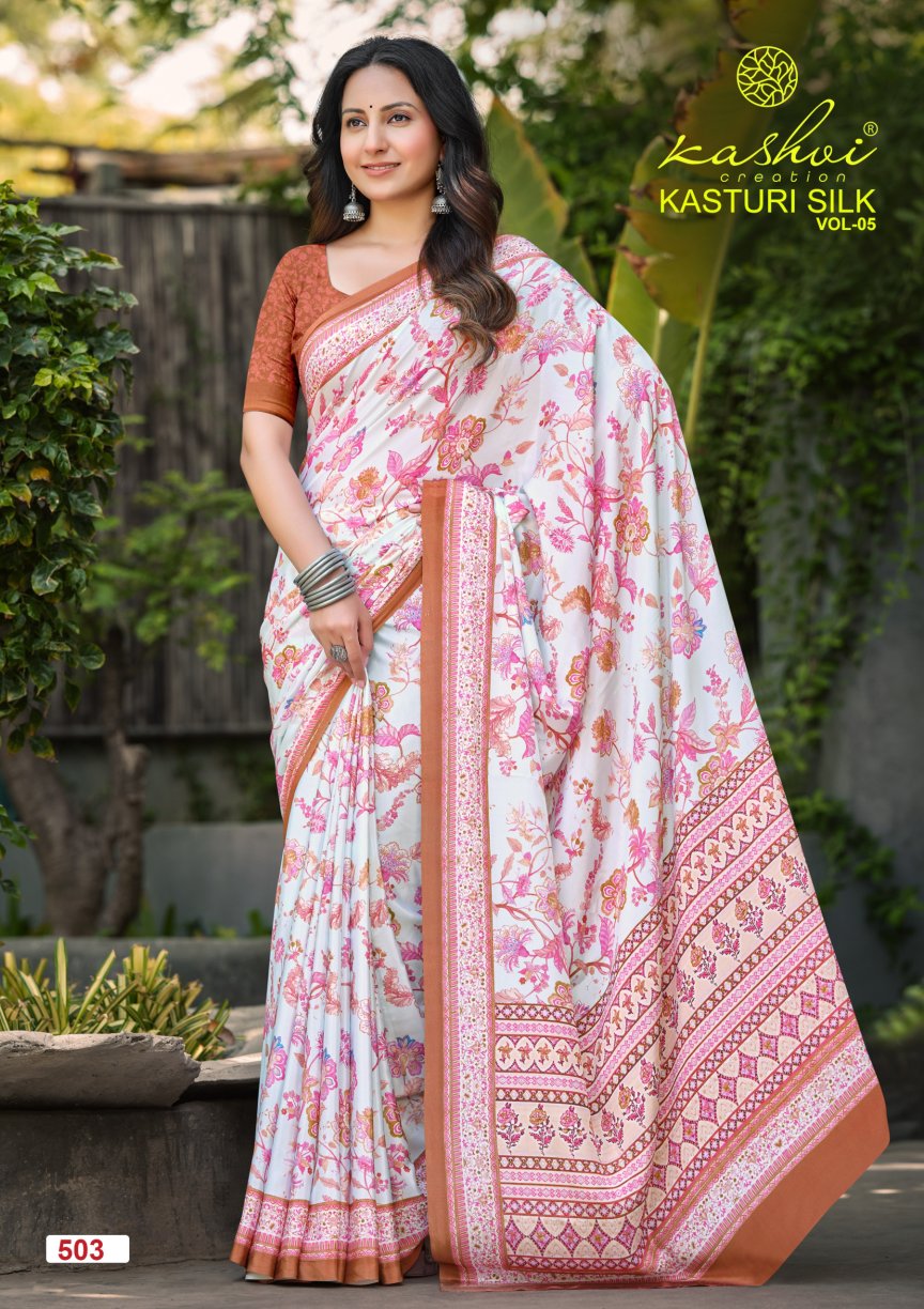 Kasturi Silk Vol 5 Kashvi Creation Sarees Supplier Ahmedabad
