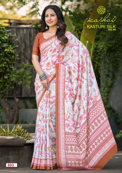 Kasturi Silk Vol 5 Kashvi Creation Sarees Supplier Ahmedabad