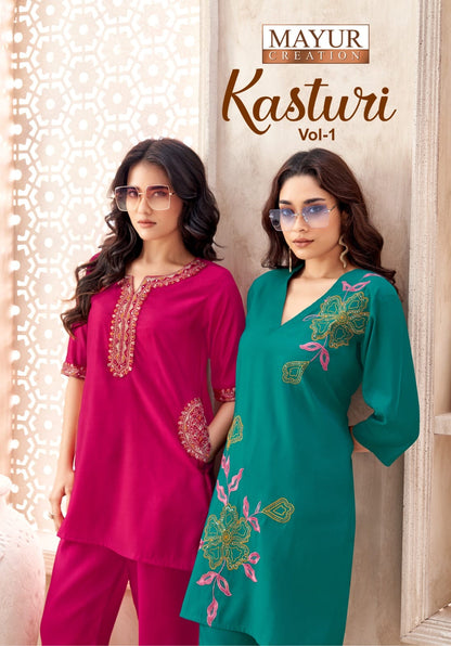 Kasturi Vol 1 Mayur Creation Vatican Silk Kurti Bottom Set Wholesaler India