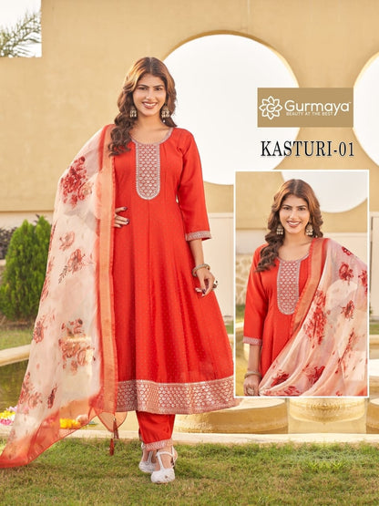 Kasturi Gurmaya Aanchi Silk Readymade Anarkali Suits Exporter