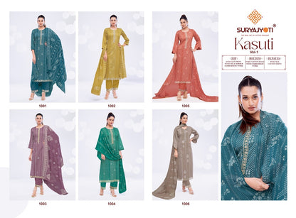Kasuti Vol 1 Suryajyoti Jaam Satin Pant Style Suits Wholesale Rate