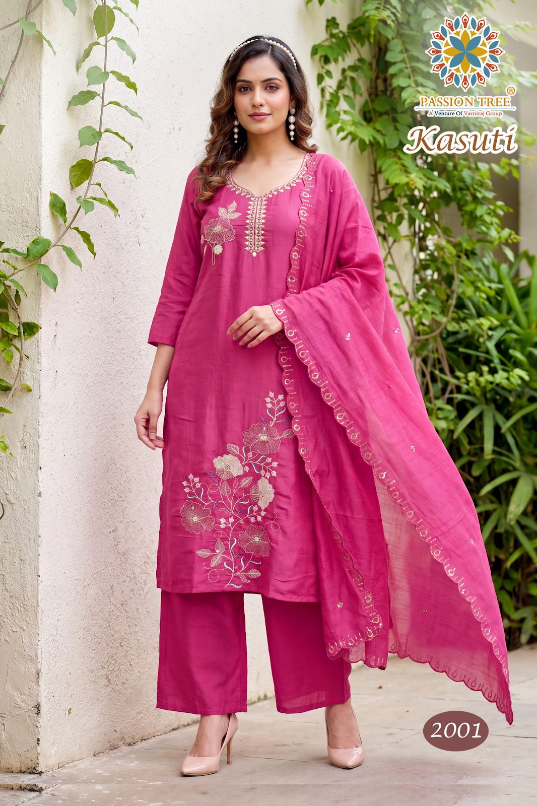 Kasuti Vol 2 Passion Tree Chanderi Readymade Pant Style Suits Supplier Ahmedabad