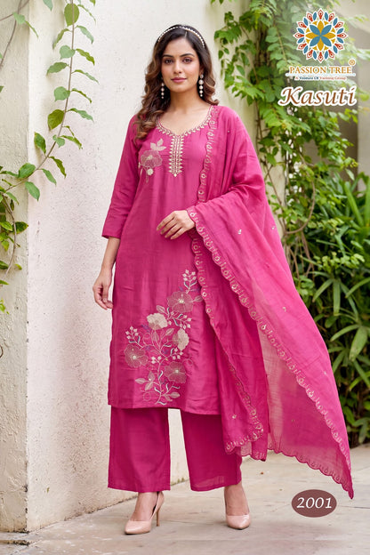 Kasuti Vol 2 Passion Tree Chanderi Readymade Pant Style Suits Supplier Ahmedabad