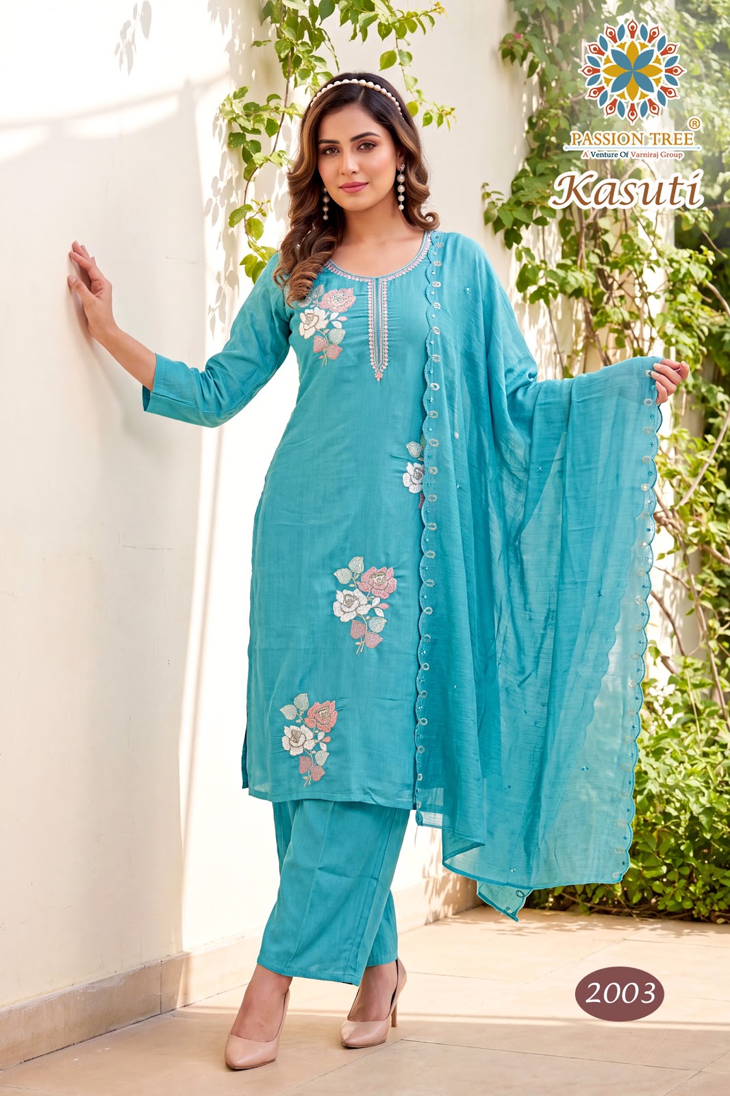 Kasuti Vol 2 Passion Tree Chanderi Readymade Pant Style Suits Supplier Ahmedabad