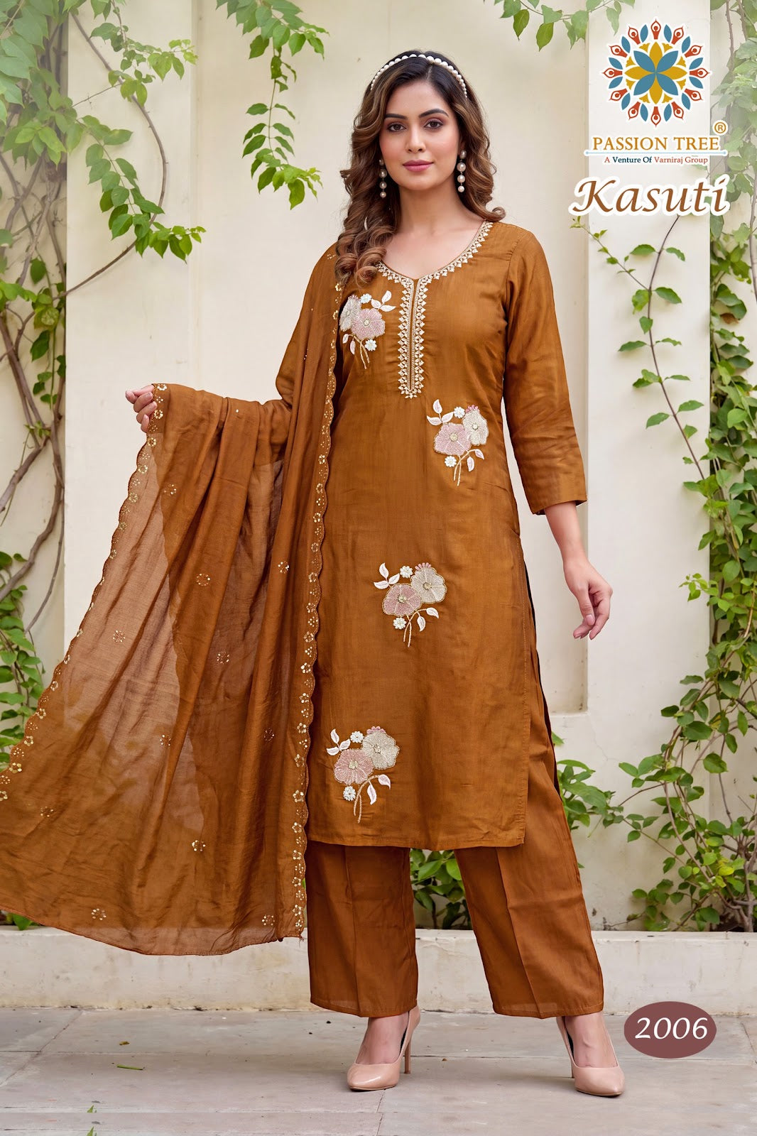 Kasuti Vol 2 Passion Tree Chanderi Readymade Pant Style Suits Supplier Ahmedabad