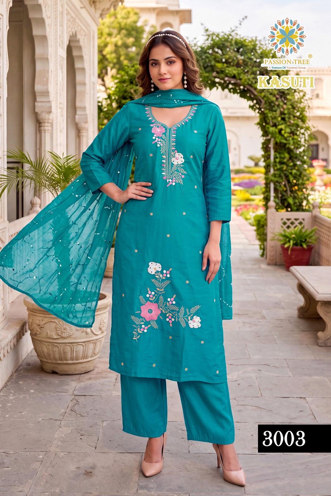 Kasuti Vol 3 Passion Tree Chanderi Readymade Plazzo Style Suits Exporter Ahmedabad