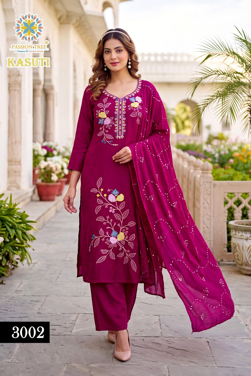 Kasuti Vol 3 Passion Tree Chanderi Readymade Plazzo Style Suits Exporter Ahmedabad