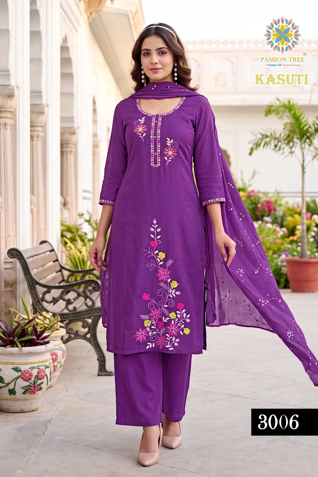 Kasuti Vol 3 Passion Tree Chanderi Readymade Plazzo Style Suits Exporter Ahmedabad