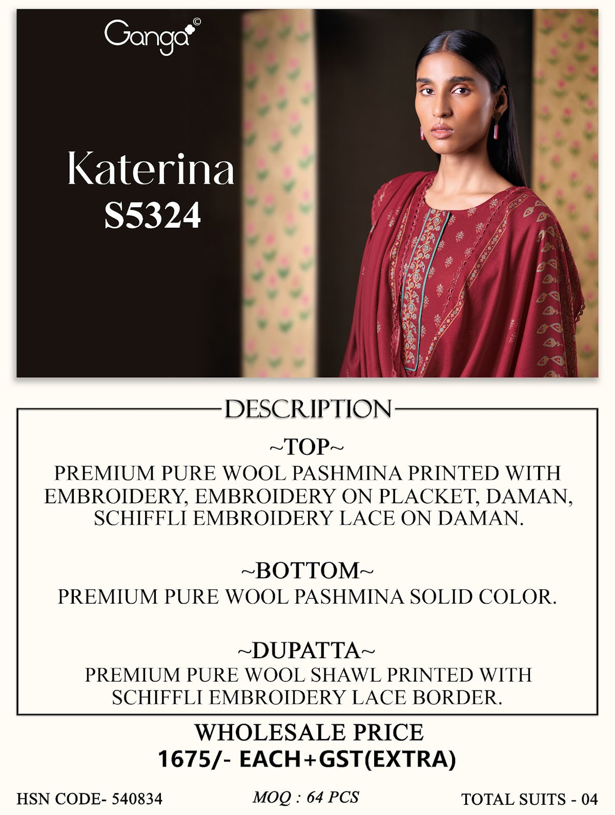 Katerina S5324 Ganga Wool Pashmina Suits Exporter Gujarat