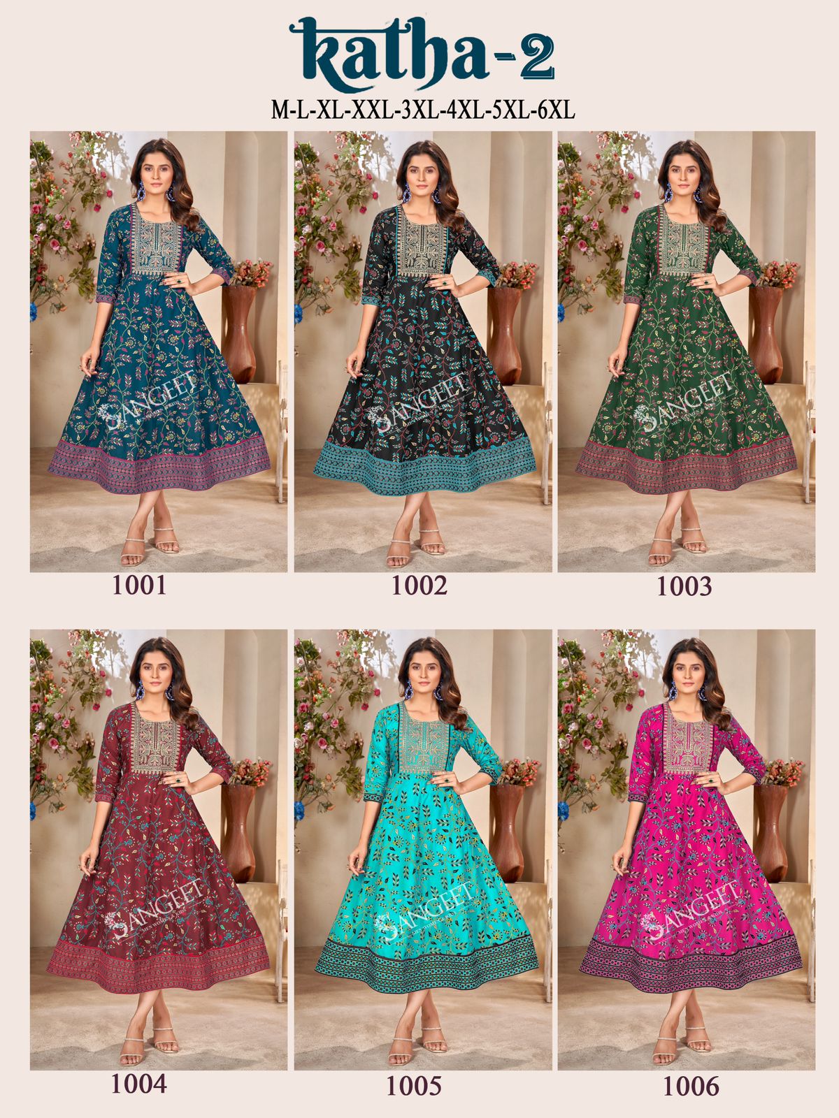 Katha 2 Sangeet Heavy Rayon Anarkali Kurtis Exporter India