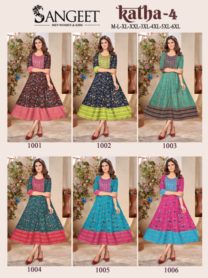 Katha 4 Sangeet Heavy Rayon Anarkali Kurtis Exporter Ahmedabad