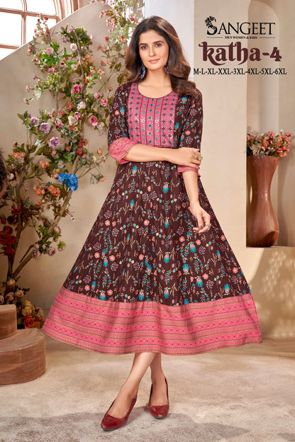 Katha 4 Sangeet Heavy Rayon Anarkali Kurtis Exporter Ahmedabad