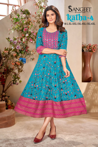 Katha 4 Sangeet Heavy Rayon Anarkali Kurtis Exporter Ahmedabad
