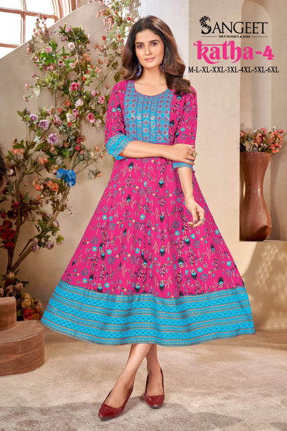 Katha 4 Sangeet Heavy Rayon Anarkali Kurtis Exporter Ahmedabad