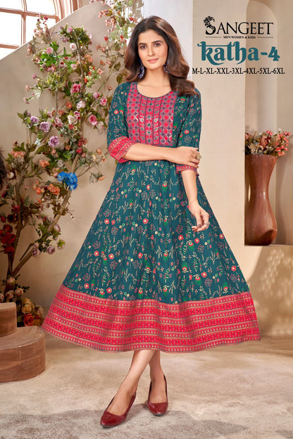 Katha 4 Sangeet Heavy Rayon Anarkali Kurtis Exporter Ahmedabad