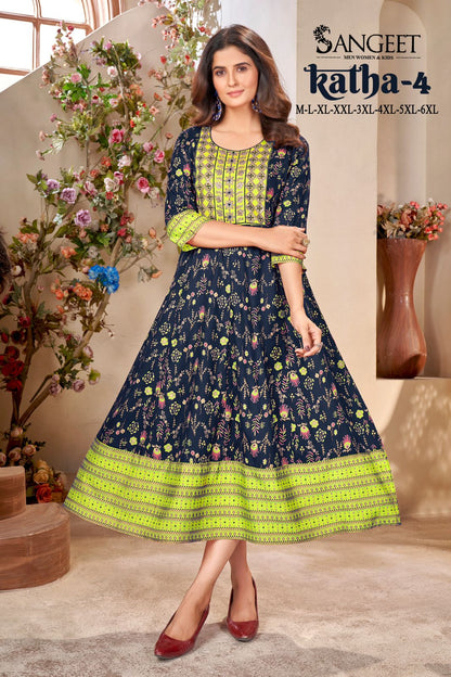 Katha 4 Sangeet Heavy Rayon Anarkali Kurtis Exporter Ahmedabad