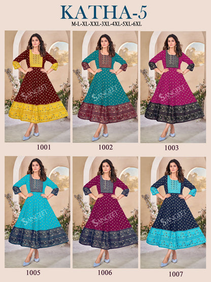 Katha 5 Sangeet Rayon Anarkali Kurtis Manufacturer Ahmedabad