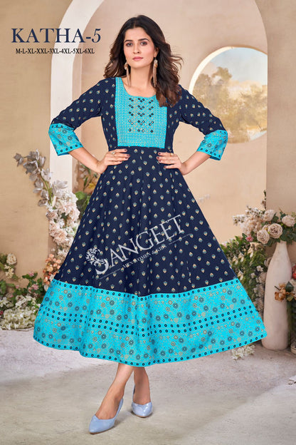 Katha 5 Sangeet Rayon Anarkali Kurtis Manufacturer Ahmedabad