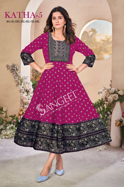 Katha 5 Sangeet Rayon Anarkali Kurtis Manufacturer Ahmedabad