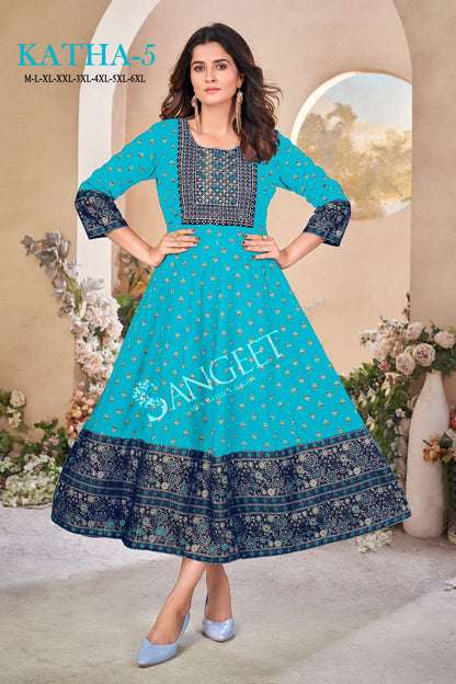 Katha 5 Sangeet Rayon Anarkali Kurtis Manufacturer Ahmedabad