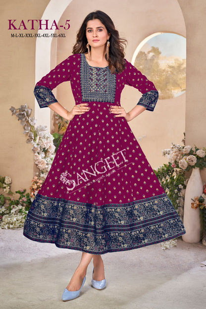 Katha 5 Sangeet Rayon Anarkali Kurtis Manufacturer Ahmedabad