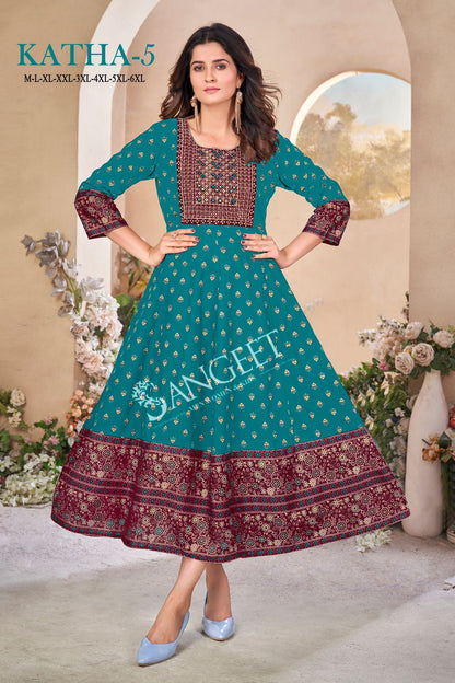 Katha 5 Sangeet Rayon Anarkali Kurtis Manufacturer Ahmedabad
