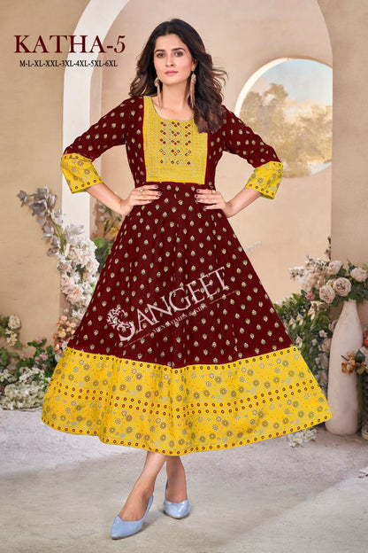 Katha 5 Sangeet Rayon Anarkali Kurtis Manufacturer Ahmedabad