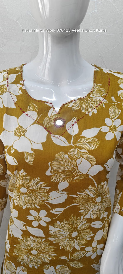 Katha Mirror Work 070425 Veeha Cotton Short Kurtis Exporter Ahmedabad