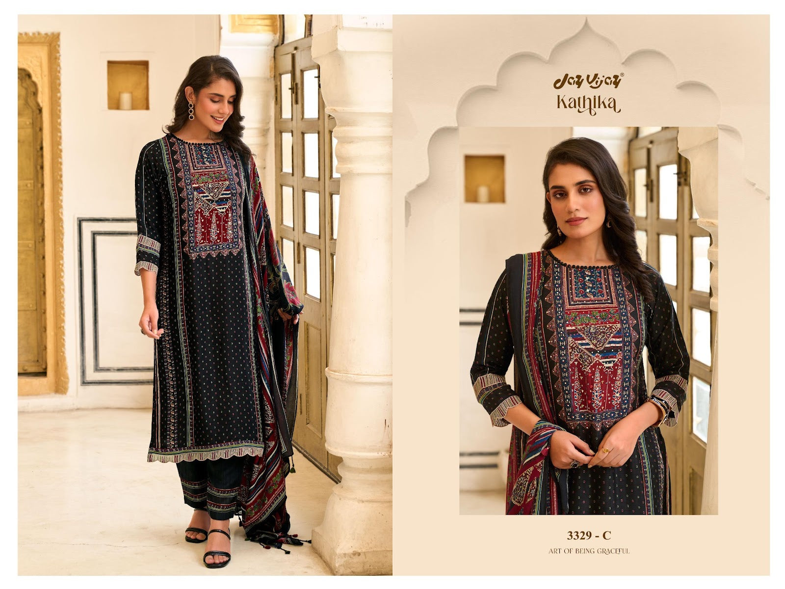 Kathika 3329 Jay Vijay Bemberg Silk Pant Style Suits Exporter Gujarat