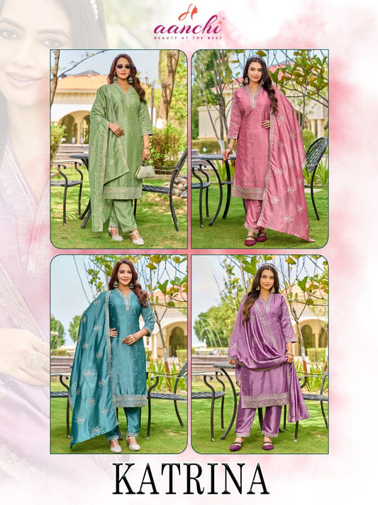 Katrina Aanchi Crystal Silk Readymade Pant Style Suits Manufacturer Gujarat
