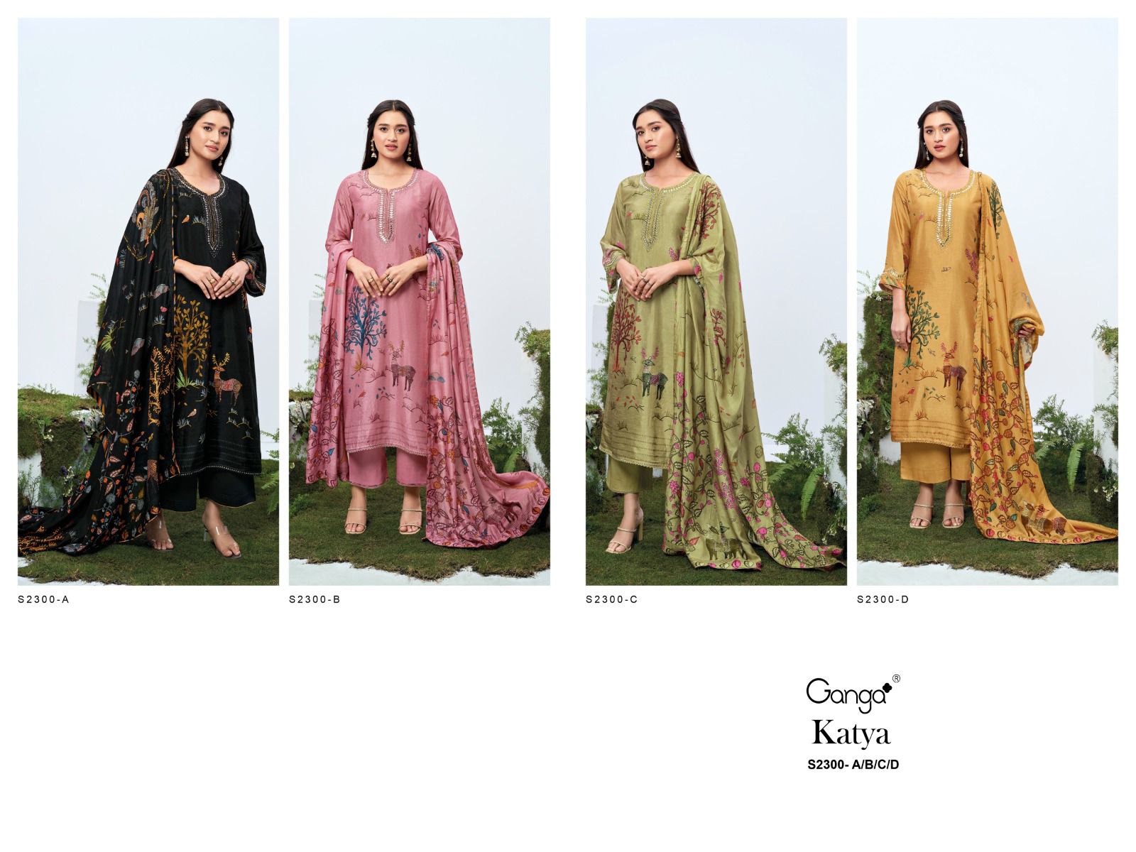 Katya 2300 Ganga Bembarg Silk Plazzo Style Suits Wholesaler India