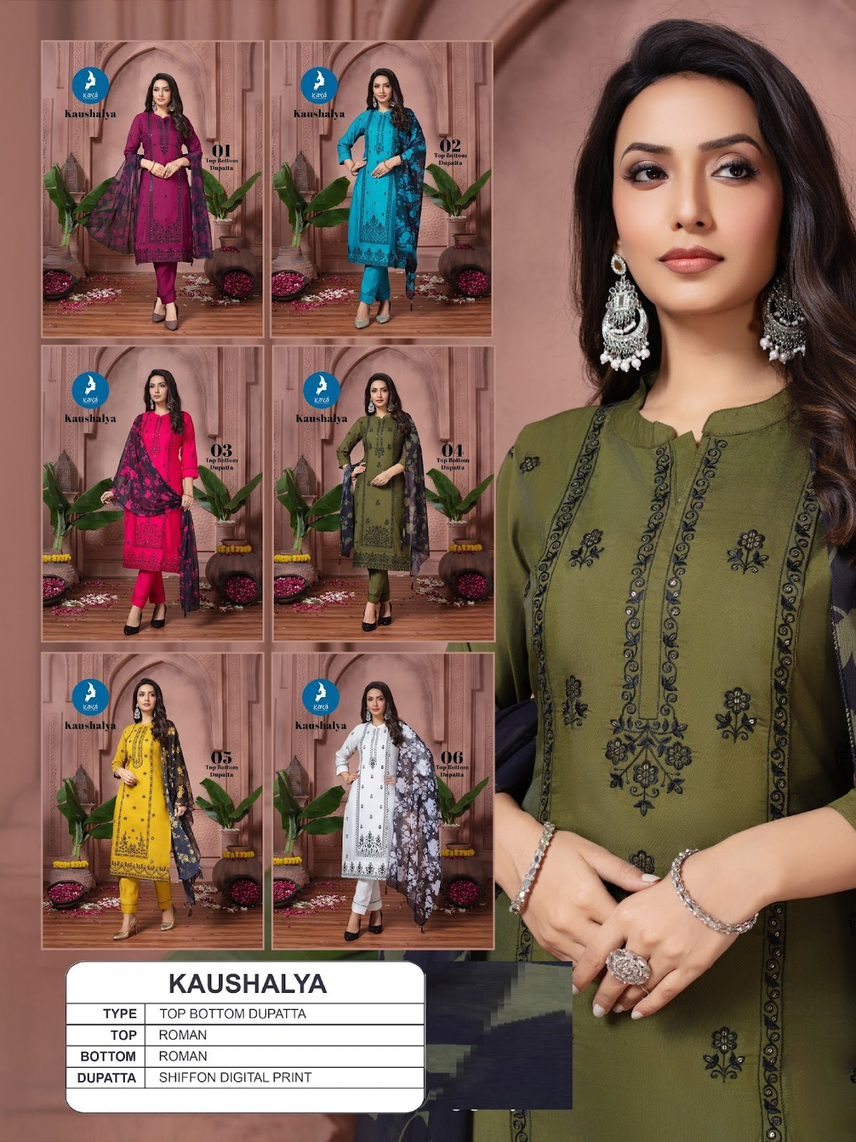 Kaushalya Kaya Roman Readymade Pant Style Suits Wholesale Price