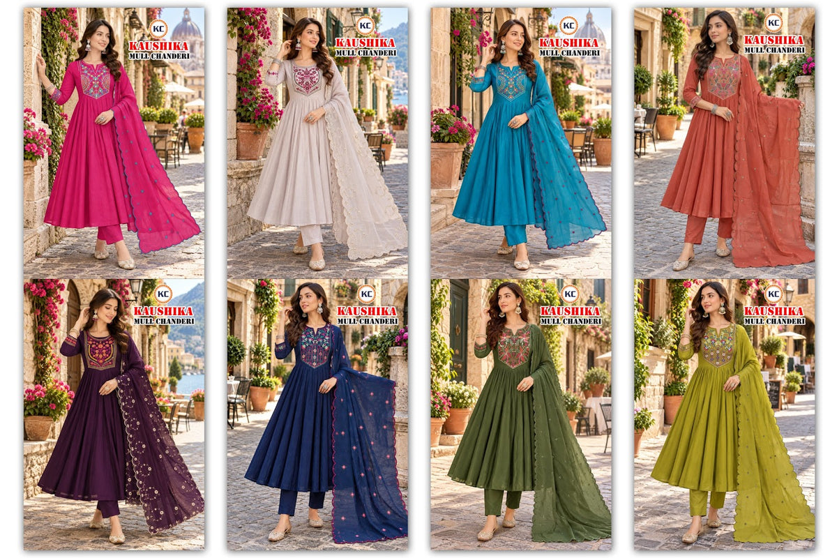 Kaushika Kc Chanderi Readymade Anarkali Suits Wholesale Rate