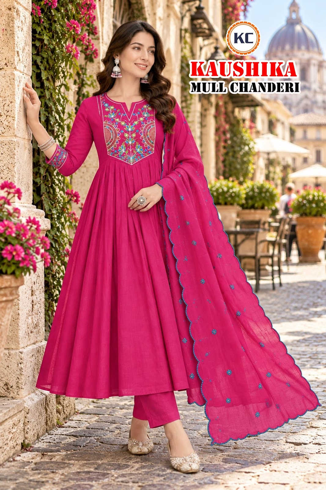 Kaushika Kc Chanderi Readymade Anarkali Suits Wholesale Rate