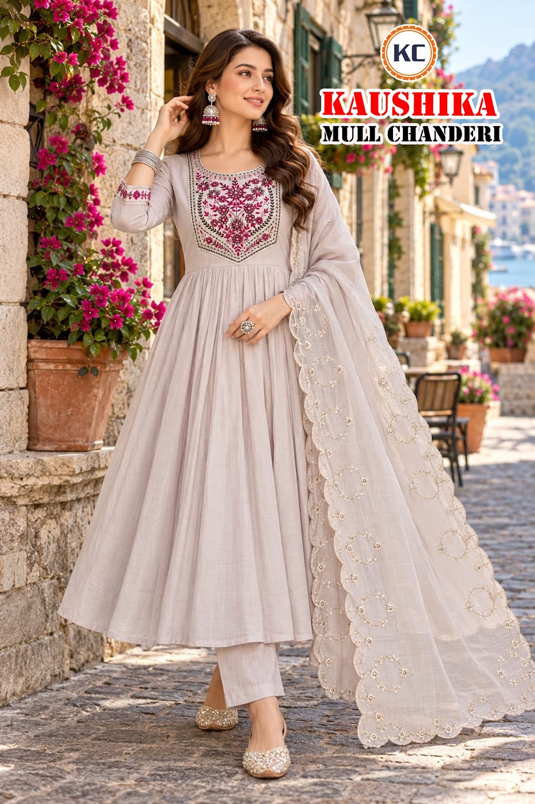 Kaushika Kc Chanderi Readymade Anarkali Suits Wholesale Rate